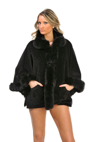 GENUINE FOX FUR TRIM ALPACA CAPE