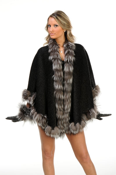 Alpaca cape with fur trim deals