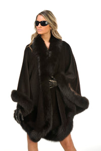 GENUINE FOX FUR TRIM ALPACA CAPE