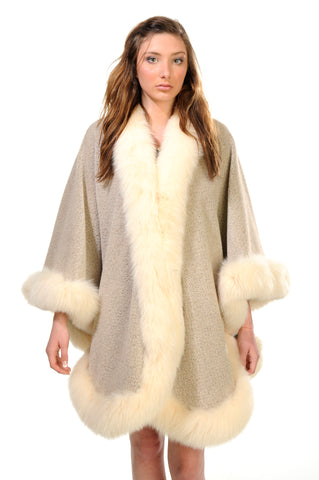 GENUINE FOX FUR TRIM ALPACA CAPE