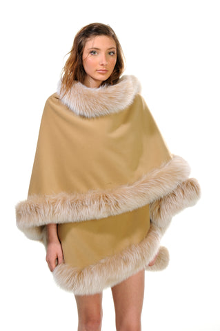 GENUINE FOX FUR TRIM CASHMERE CAPE