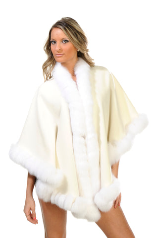 GENUINE FOX FUR LACE TRIM CASHMERE CAPE