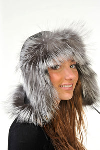 GENUINE SILVER FOX FUR AVIATOR HAT