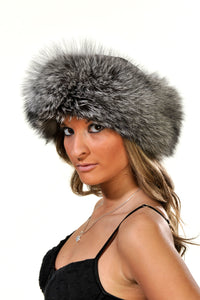 GENUINE SILVER FOX FUR HAT SUEDE TOP