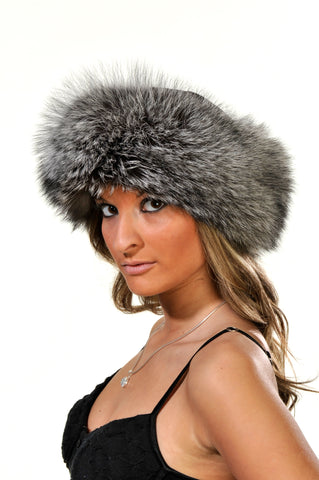 GENUINE SILVER FOX FUR HAT SUEDE TOP